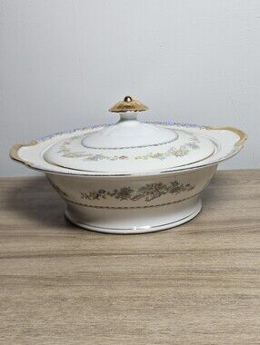 Chatham China Japan Covered Vegetable Bowl Floral Gold Round